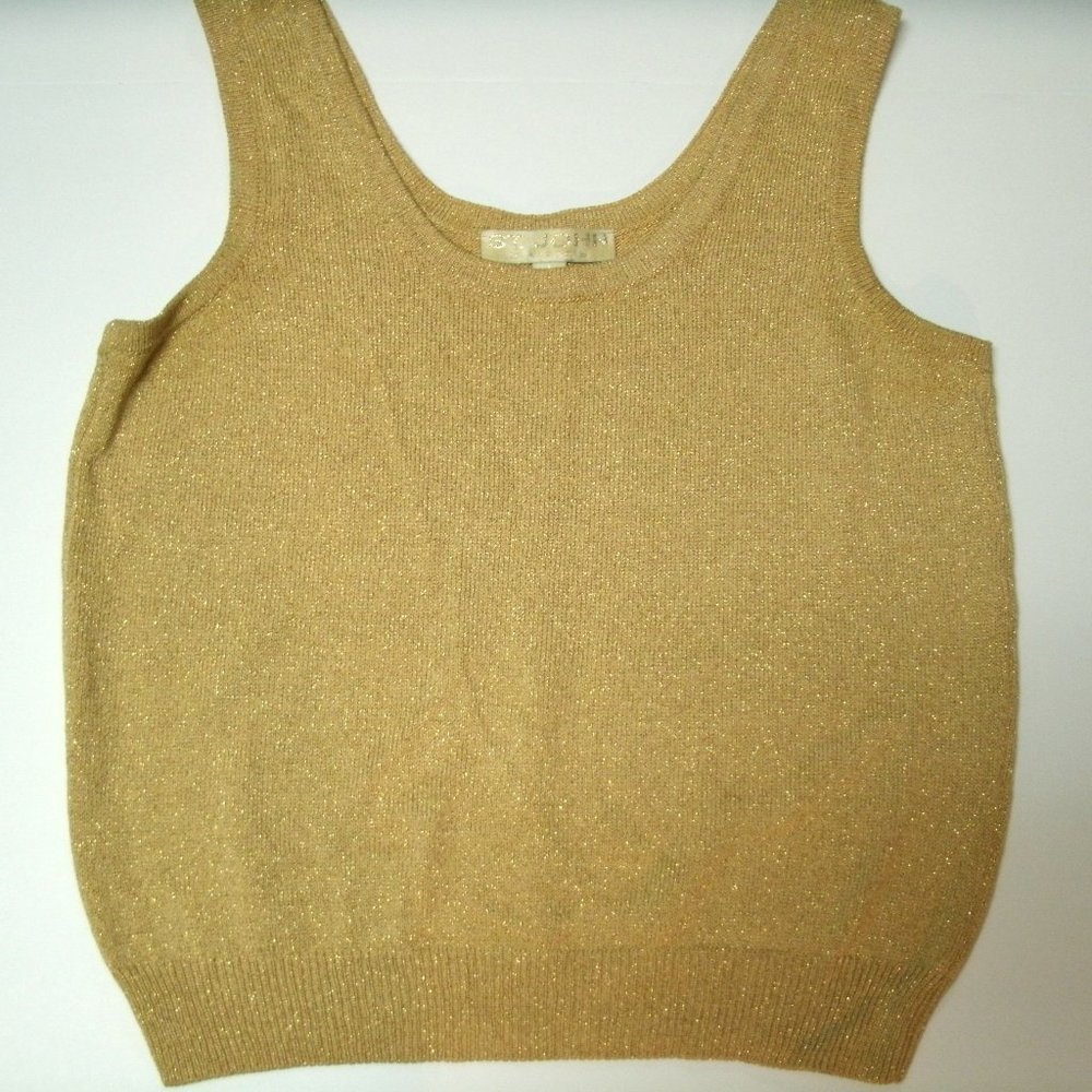 Vintage St. John Top Gold Knit Shell Metallic Holiday Sleeveless Small